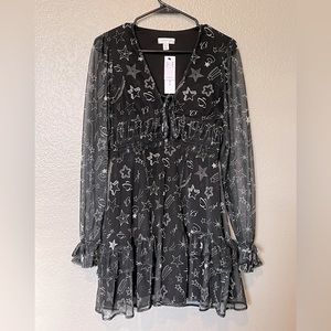 NWT Topshop Jersey Celestial Mini Tea Dress in Black